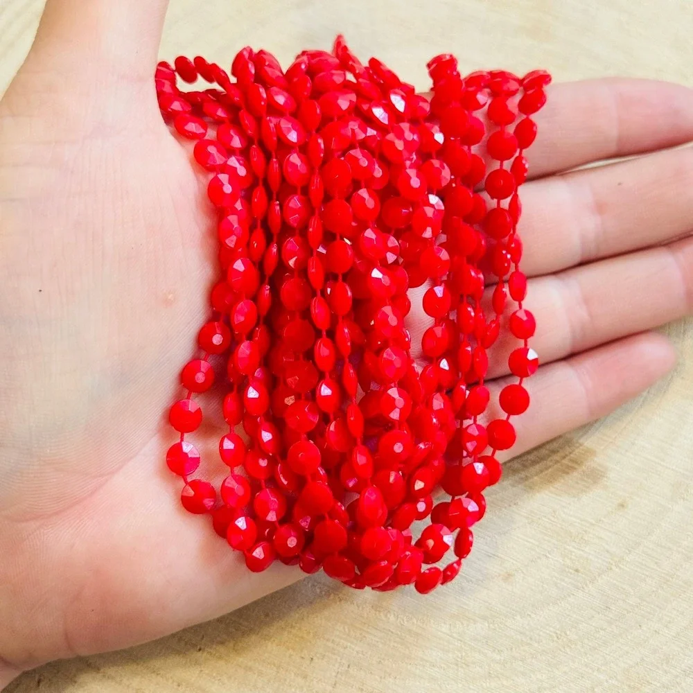 VTG Retro 60s Lucite multi beaded necklace bright red beads‎ Long Statement 36